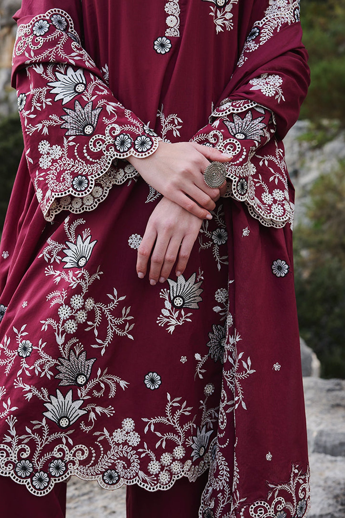 BrandsInn-3PC LAWN EMBROIDERED SHIRT WITH MONARK EMBROIDERED DUAPATTA AND TROUSER-BI-281