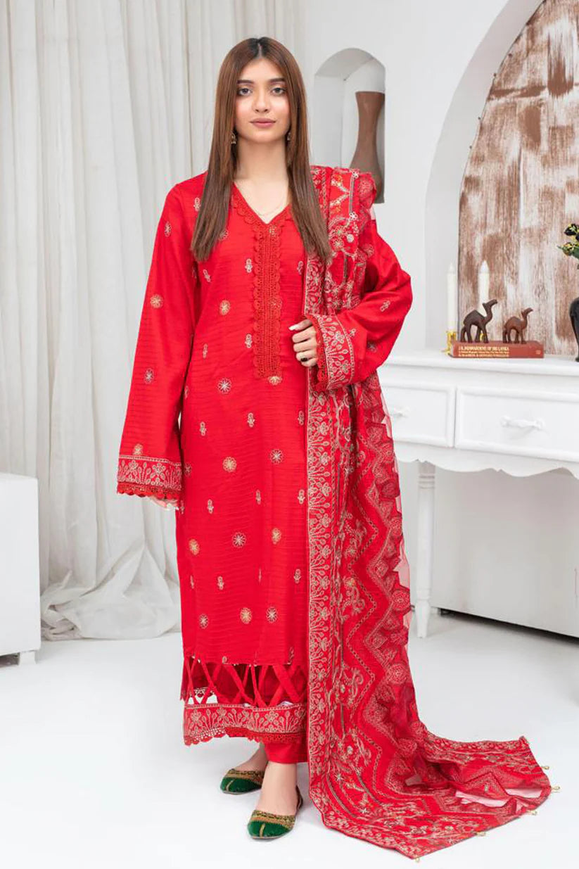 BRANDS INN-3PC DHANAK EMBROIDERED SHIRT WITH HEAVY CUTWORK EMBROIDERED DHANAK SHAWL AND TROUSER-BI-4118