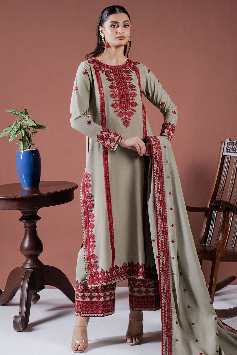 BrandsInn-3PC LAWN EMBROIDERED SHIRT WITH LAWN EMBROIDERED DUPATTA AND LAWN TROUSER-BI-114