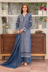 BrandsInn-3PC LAWN CHIKENKARI EMBROIDERED SHIRT WITH LAWN TUBE SLUB DUPATTA-BI-326