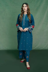 BrandsInn-2PC DHANAK EMBROIDRED SHIRT WITH DHANAK EMBROIDRED TROUSER-4152
