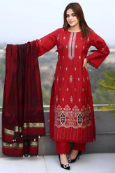 BRANDSINN-3PC KHADDAR CUTWORK EMBROIDERED SHIRT WITH KASHMIRI JACQUARD WOOL SHAWL-BI-4032