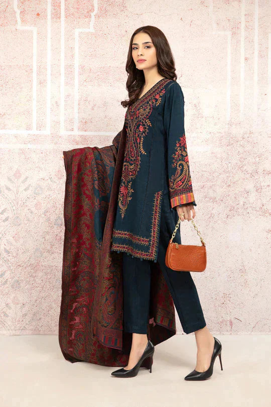 BrandsInn-3PC LAWN EMBROIDRED SHIRT WITH MONARK PRINT DUPATTA AND TROUSER-BI-256