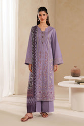 BrandsInn-3PC DHANAK EMBROIDERED SHIRT WITH COURTRAI PRINTED SHAWL AND TROUSER-BI-4295