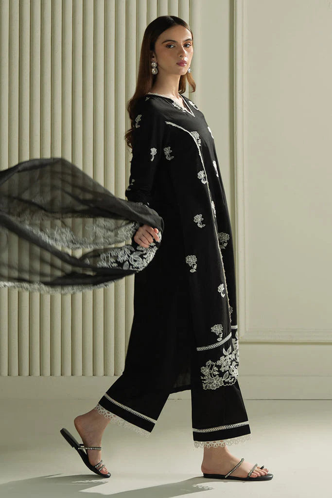 BrandsInn-3PC LAWN EMBROIDERED SHIRT WITH KHAADI NET EMBROIDRERD DUPATTA & TROUSER-BI-375