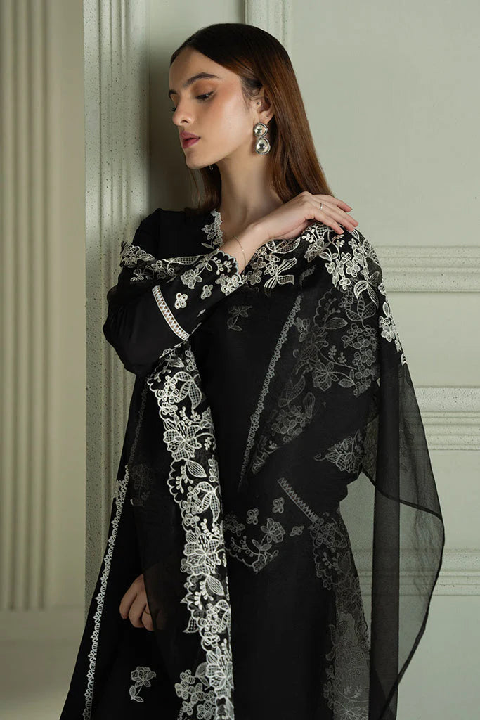 BrandsInn-3PC LAWN EMBROIDERED SHIRT WITH KHAADI NET EMBROIDRERD DUPATTA & TROUSER-BI-375