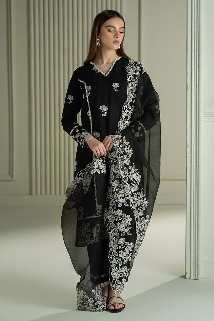 BrandsInn-3PC LAWN EMBROIDERED SHIRT WITH KHAADI NET EMBROIDRERD DUPATTA & TROUSER-BI-375