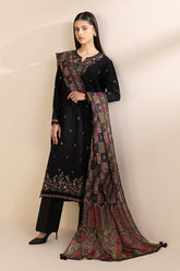 BrandsInn-3PC DHANAK EMBROIDERED SHIRT WITH COUTRAI WOOL PRINT SHAWL & TROUSER-BI-4108