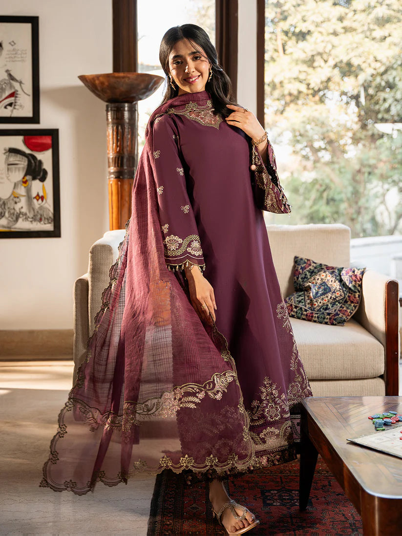 BrandsInn-3PC LAWN EMBROIDERED SHIRT WITH ORGANZA EMBROIDERED DUPATTA & TROUSER-BI-373