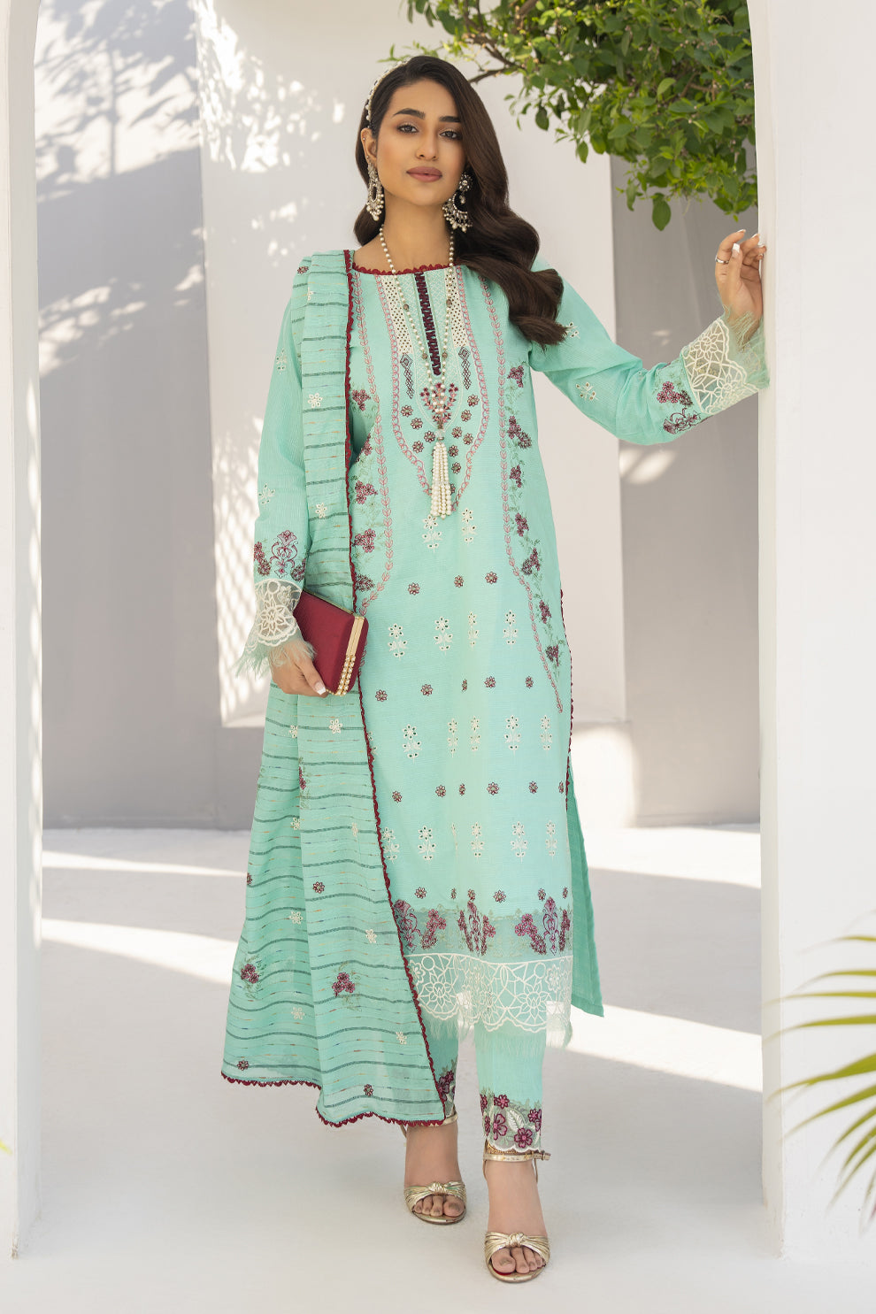 BRANDSINN-3PC LAWN EMBROIDERED SHIRT WITH LAWN EMBROIDERED READY TO WEAR DUPATTA-BI-138