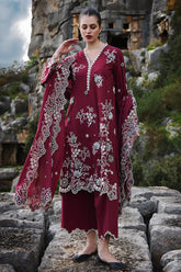 BrandsInn-3PC DHANAK EMBROIDERED SHIRT WITH CHIFFON EMBROIDERED DUPATTA AND EMB TROUSER-BI-4161