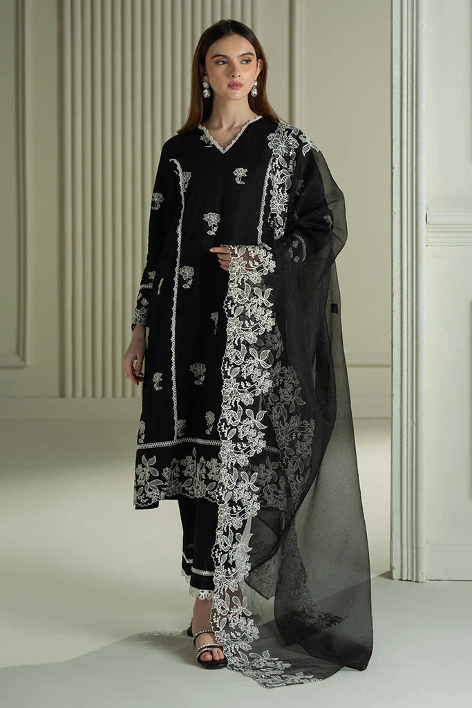 BrandsInn-3PC LAWN EMBROIDERED SHIRT WITH KHAADI NET EMBROIDRERD DUPATTA & TROUSER-BI-375