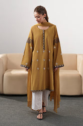 BrandsInn-3PC DHANAK EMBROIDERED SHIRT WITH DHANAK SHAWL AND EMB TROUSER-BI-4335