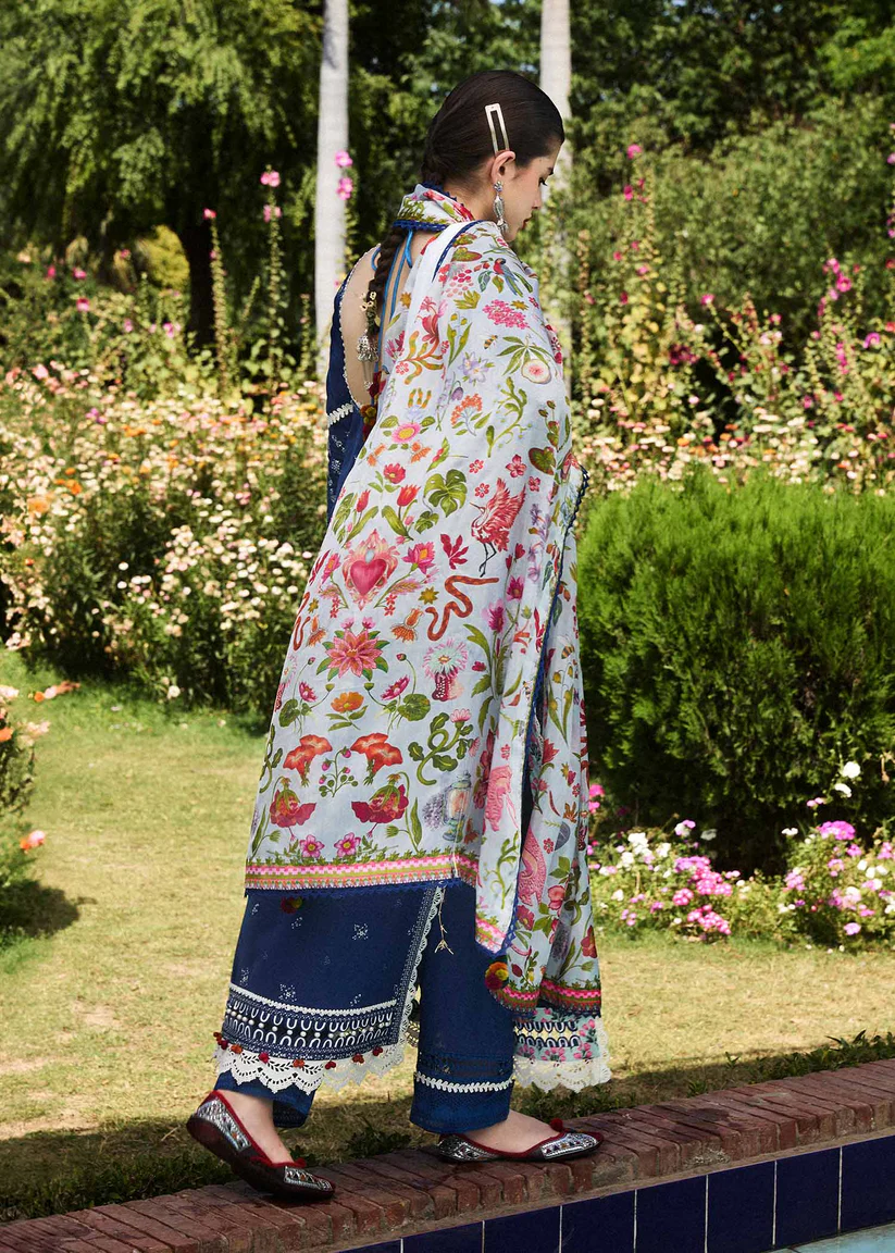 BrandsInn-3PC VISCOUS EMBROIDRED SHIRT WITH COUTURE PRINT SHAWL AND TROUSER-BI-439