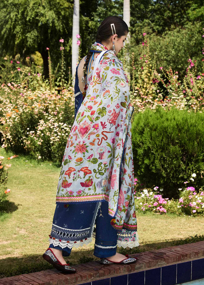 BrandsInn-3PC VISCOUS EMBROIDRED SHIRT WITH COUTURE PRINT SHAWL AND TROUSER-BI-4089