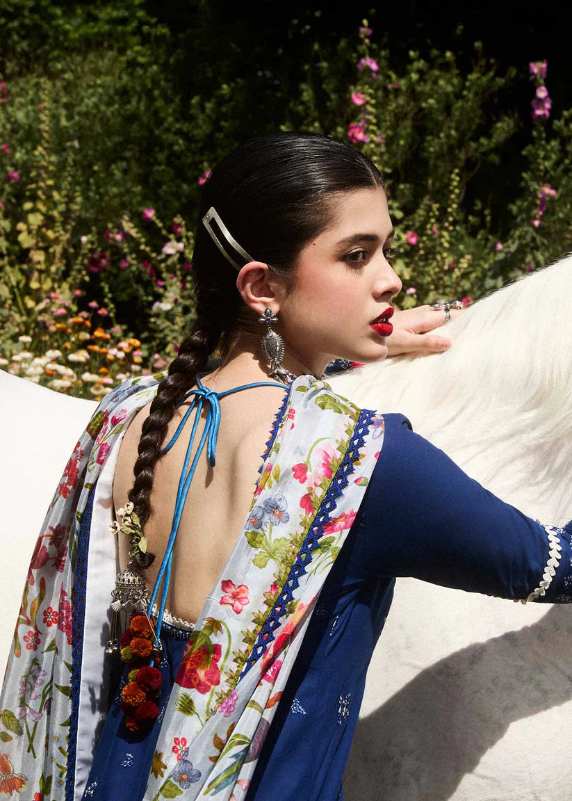 BrandsInn-3PC VISCOUS EMBROIDRED SHIRT WITH COUTURE PRINT SHAWL AND TROUSER-BI-4089