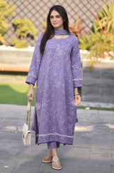 BrandsInn-3PC DHANAK EMBROIDERED SHIRT WITH CHIFFON EMBROIDERED DUPATTA AND TROUSER-BI-4131