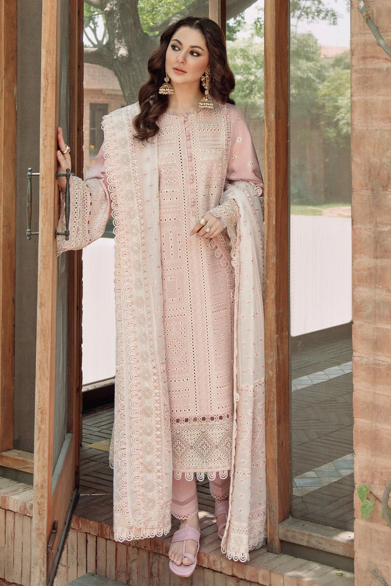 BrandsInn-3PC LAWN LASERCUT EMBROIDERED SHIRT WITH MONARK EMBROIDERED DUPATTA AND TROUSER-BI-308