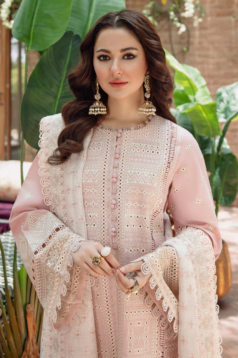 BrandsInn-3PC LAWN LASERCUT EMBROIDERED SHIRT WITH MONARK EMBROIDERED DUPATTA AND TROUSER-BI-308