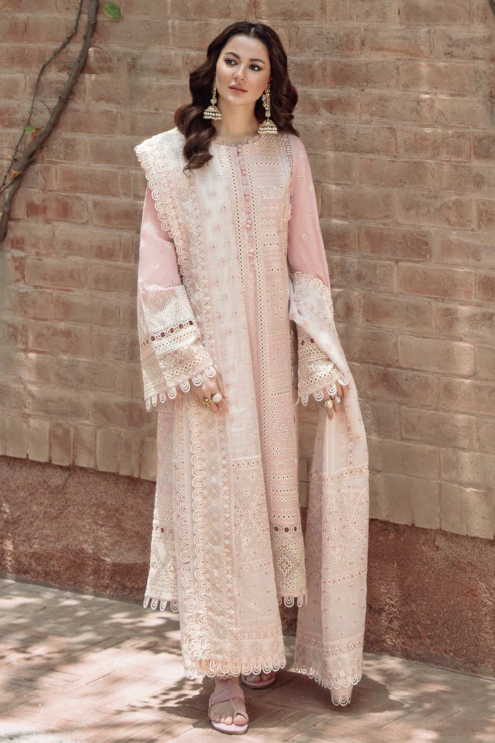 BrandsInn-3PC LAWN LASERCUT EMBROIDERED SHIRT WITH MONARK EMBROIDERED DUPATTA AND TROUSER-BI-308