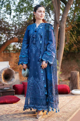 BrandsInn-3PC LAWN CHIKANKARI EMBROIDERED SHIRT WITH CHIFFON PRINTED DUPATTA AND TROUSER -BI-4602