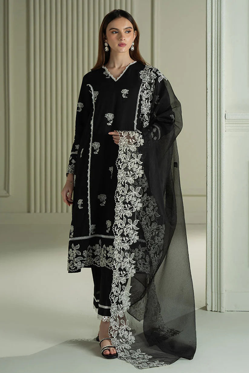 BrandsInn-3PC LAWN EMBROIDERED SHIRT WITH KHAADI NET EMBROIDRERD DUPATTA & TROUSER-BI-375