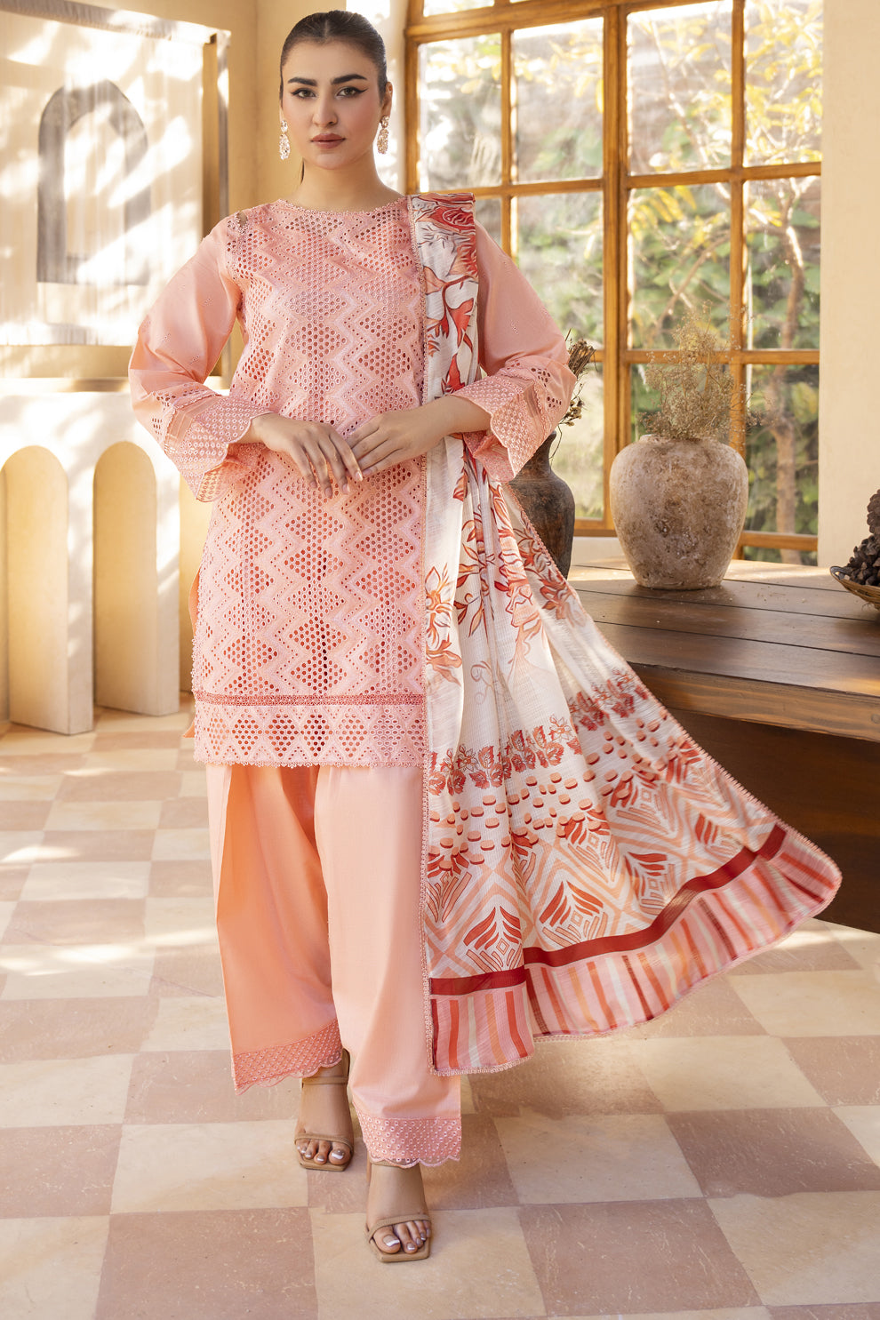 MIRAKHI-3PC LAWN LASERCUT EMBROIDERED SHIRT WITH MOARK PRINT DUPATTA-VOL-3-BI-133