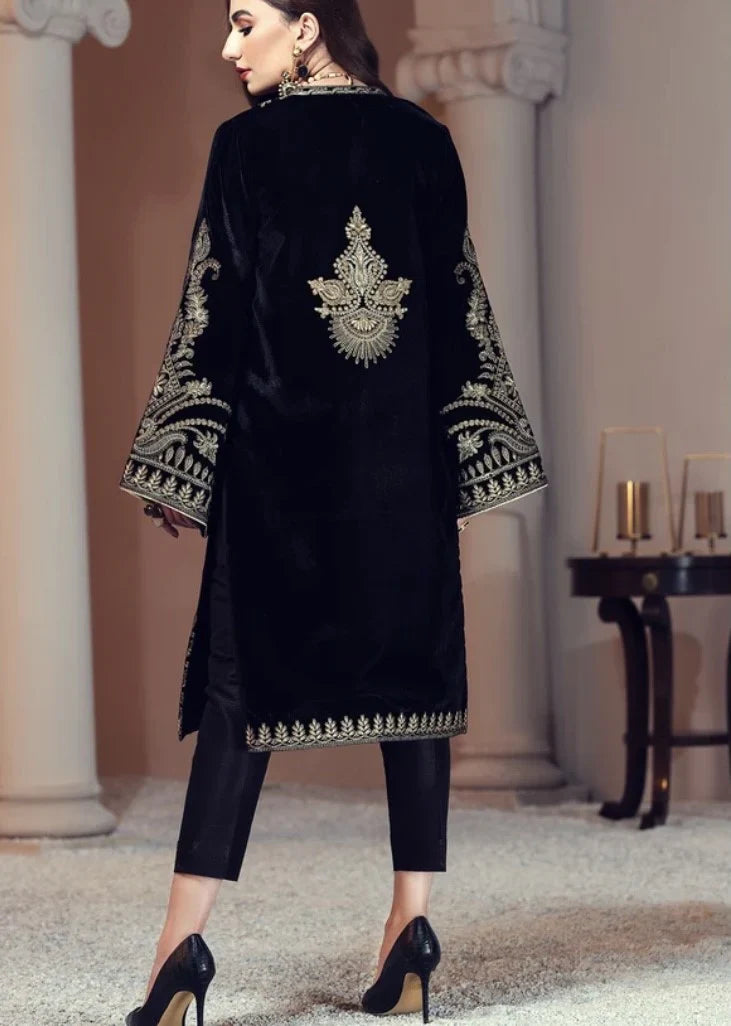 BrandsInn-VELVET 2PC- EMBROIDERED WORK SHIRT WITH SILK INNER AND SILK TROUSER -D-11- MICRO 9000 VELVET-BI-4074
