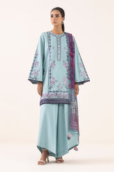 BrandsInn-3PC DHANAK EMBROIDERED SHIRT WITH COURTRAI PRINTED SHAWL AND TROUSER-BI-4294