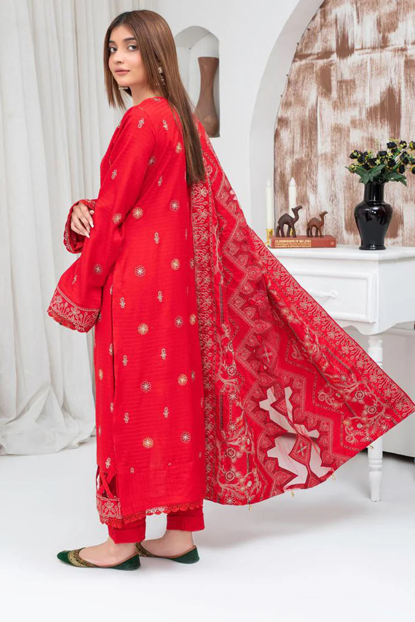 BRANDS INN-3PC DHANAK EMBROIDERED SHIRT WITH HEAVY CUTWORK EMBROIDERED DHANAK SHAWL AND TROUSER-BI-4118