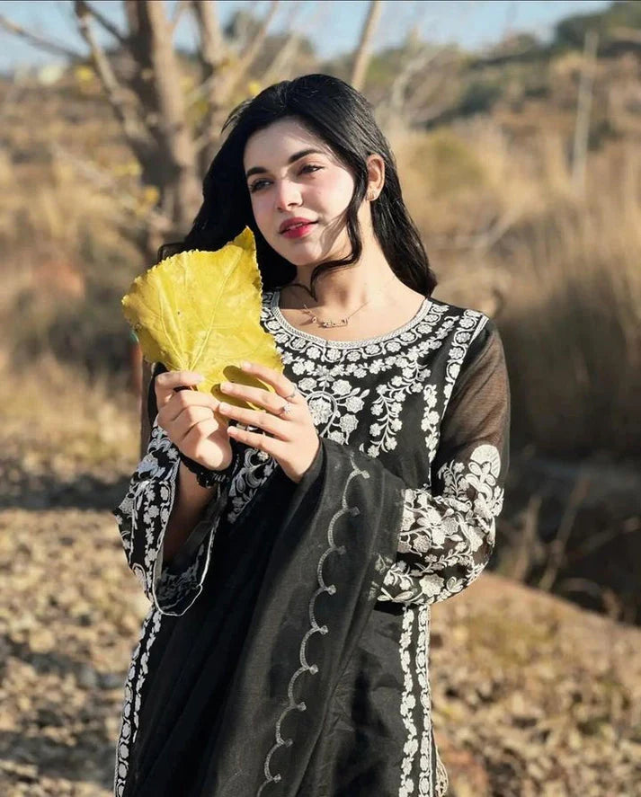 BrandsInn- DHANAK 3PC EMBROIDERED SHIRT WITH DHANAK EMBROIDERED SHAWL WITH TROUSER -BI-4076