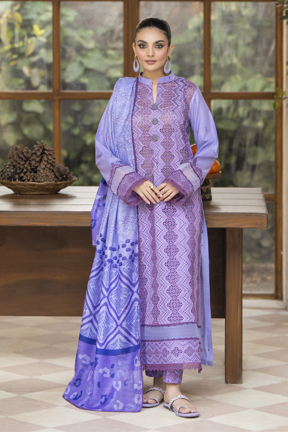 MIRAKHI-3PC LAWN LASERCUT EMBROIDERED SHIRT WITH MOARK PRINT DUPATTA-VOL-1-BI-131