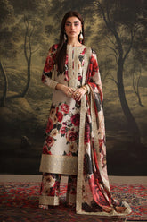 BrandsInn-3PC SHAMOZ SILK PRINT EMBROIDERED SHIRT WITH SOFT SILK PRINT EMBROIDERED DUPATTA & EMB SILK TROUSER-BI-4163