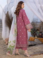 BrandsInn-3PC DHANAK EMBROIDERED SHIRT WITH COUTRAI PRINTED SHAWL AND TROUSER-BI-4052