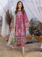 BrandsInn-3PC DHANAK EMBROIDERED SHIRT WITH COUTRAI PRINTED SHAWL AND TROUSER-BI-4052