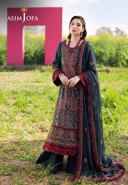 BrandsInn-3PC DHANAK EMBROIDERED SHIRT WITH DHANAK EMBROIDERED SHAWL AND TROUSER -BI-4191
