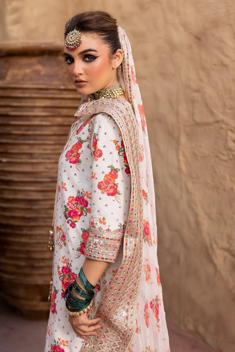 BrandsInn-3PC SHAMOZE SILK PRINTED EMB SHIRT WITH SOFT SILK PRINTED EMB DUPATTA & EMB TROUSER BI-