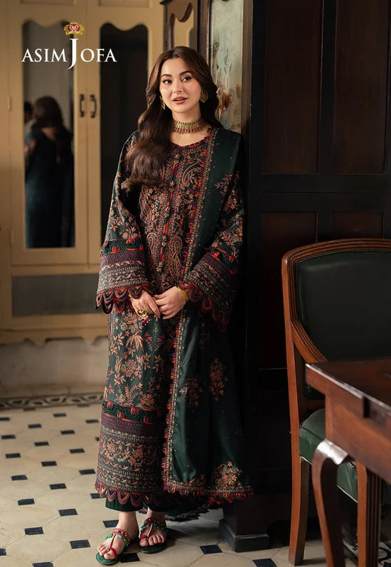 BrandsInn-3PC DHANAK EMBROIDERED SHIRT WITH DHANAK EMBROIDERED SHAWL AND TROUSER-BI-5206