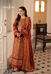 BrandsInn-3PC DHANAK SEQUIN EMBROIDERED SHIRT WITH DHANAK EMBROIDERED SHAWL AND TROUSER -BI-4330