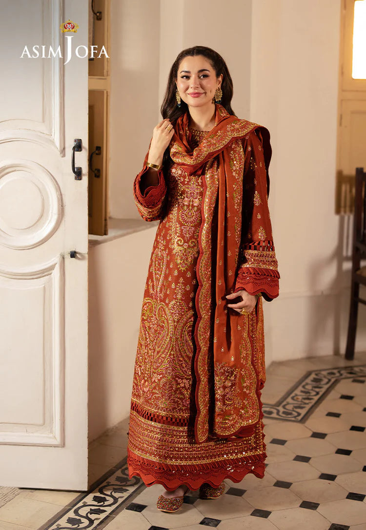 BrandsInn-3PC KARANDI SEQUIN EMBROIDERED SHIRT WITH KARANDI EMBROIDERED SHAWL AND TROUSER -BI-4330