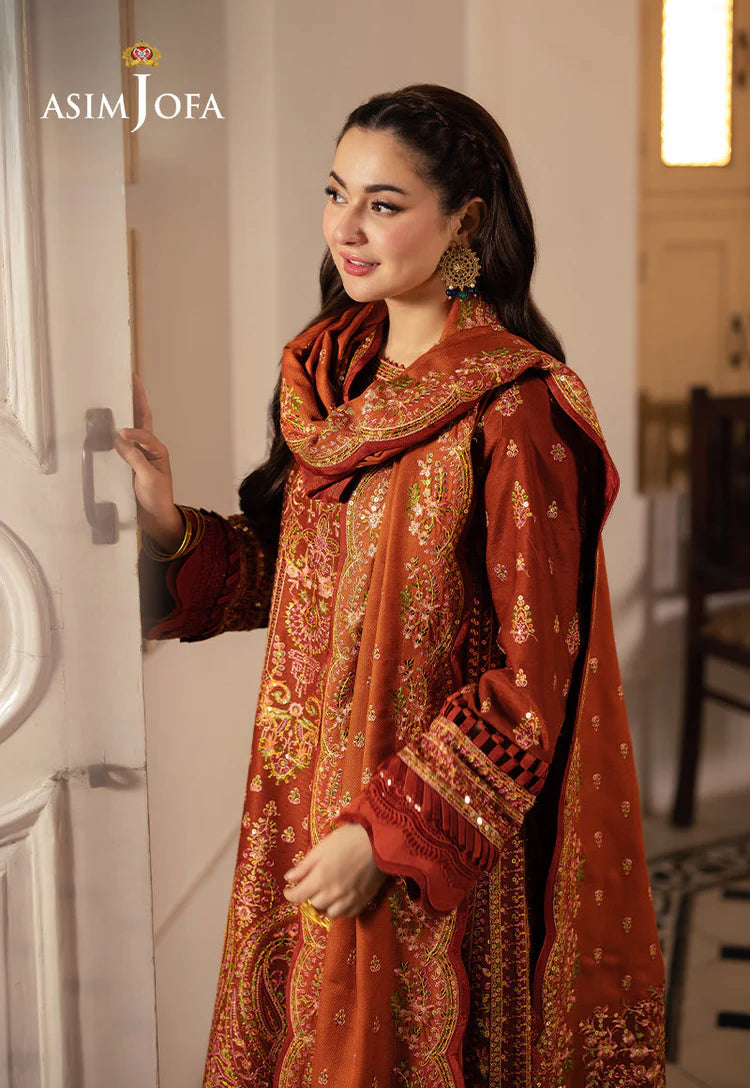 BrandsInn-3PC KARANDI SEQUIN EMBROIDERED SHIRT WITH KARANDI EMBROIDERED SHAWL AND TROUSER -BI-4330