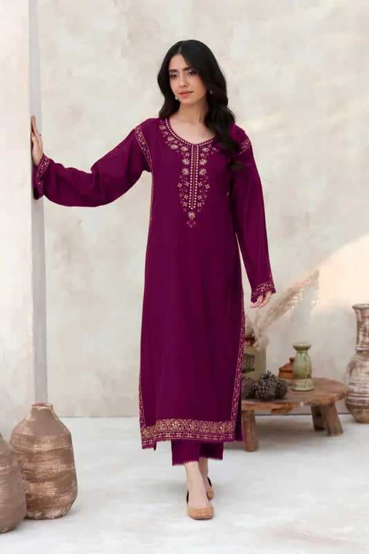 BrandsInn-2PC DHANAK EMBROIDERED SHIRT WITH DHANAK EMBROIDERED SLEEVES-BI-4047