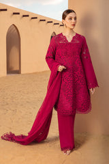 BrandsInn-3PC LAWN CHIKANKAARI EMBROIDERED SHIRT WITH KHADDI NET EMBROIDERED DUPATTA AND TROUSER-BI-4647