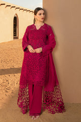 BrandsInn-3PC LAWN CHIKANKAARI EMBROIDERED SHIRT WITH KHADDI NET EMBROIDERED DUPATTA AND TROUSER-BI-4647