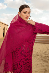 BrandsInn-3PC LAWN CHIKANKAARI EMBROIDERED SHIRT WITH KHADDI NET EMBROIDERED DUPATTA AND TROUSER-BI-4647