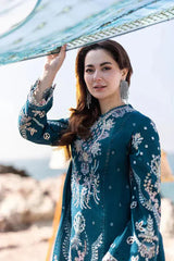 BrandsInn-3PC DHANAK HEAVY EMBROIDERED SHIRT WITH DHANAK EMB SHAWL AND EMB TROUSER-BI-5137