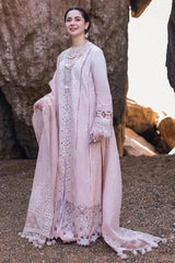 BrandsInn-3PC LAWN LASERCUTWORK EMBROIDERED SHIRT WITH KHAADI NET EMBROIDERED DUPATTA AND TROUSER-BI-4726