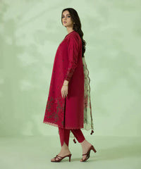 BrandsInn - 3PC LINEN EMBROIDERED WITH ORGANZA EMBROIDERED PRINT DUPATTA- BI-3136