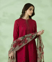 BrandsInn - 3PC LINEN EMBROIDERED WITH ORGANZA EMBROIDERED PRINT DUPATTA- BI-3136
