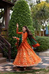 BrandsInn-FROCK 3PC LAWN EMBROIDERED SHIRT WITH CHIFFON EMBROIDERED DUPATTA AND TROUSER-BI-4858